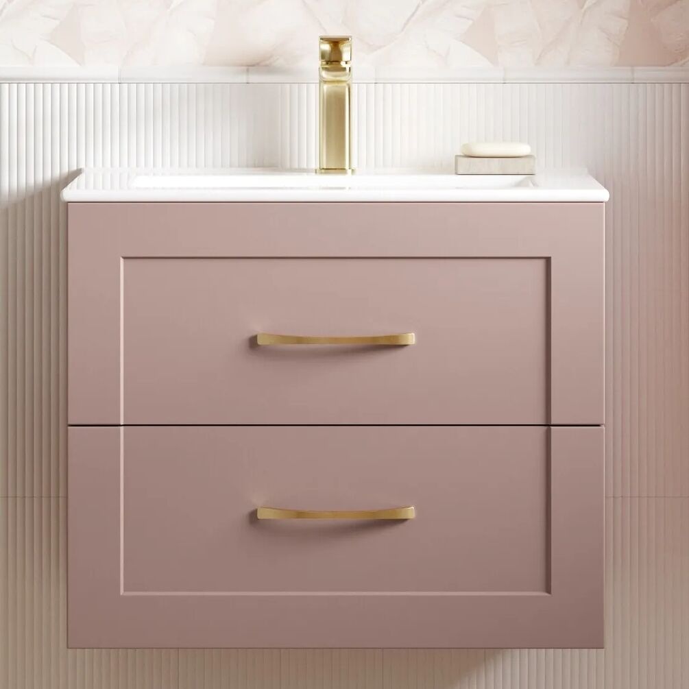 Apex Frame Matt Peony 615mm Wall Hung 2 Drawer Vanity Unit & Basin Lifestyle 2